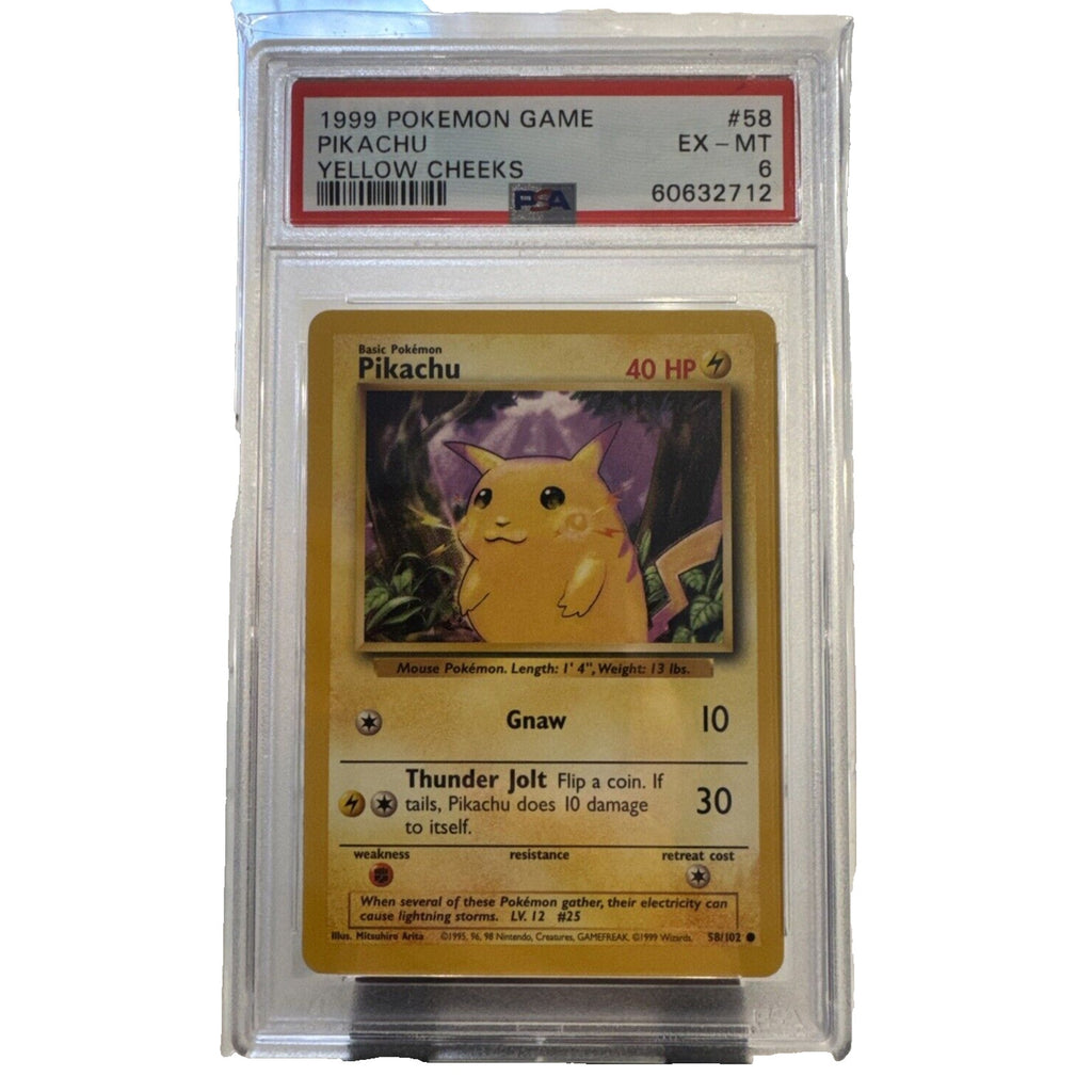 1999 Pokemon Base Set Unlimited Pikachu Yellow Cheeks 58/102 PSA 6 EX- | Agenda Crafts 1999 Pokemon Base Set Unlimited Pikachu Yellow Cheeks 58/102 PSA 6 EX- | Agenda Crafts