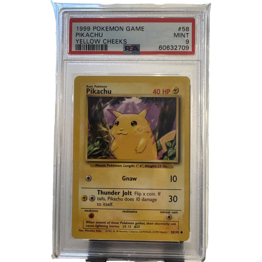1999 pokemon pikachu card 1999 Pokemon Base Set Unlimited Pikachu Yellow Cheeks 58/102 PSA 6 EX-